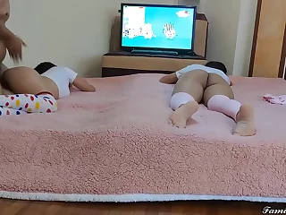 My 2 Twins Watching Pepa Pig Cartoons Fastening 2